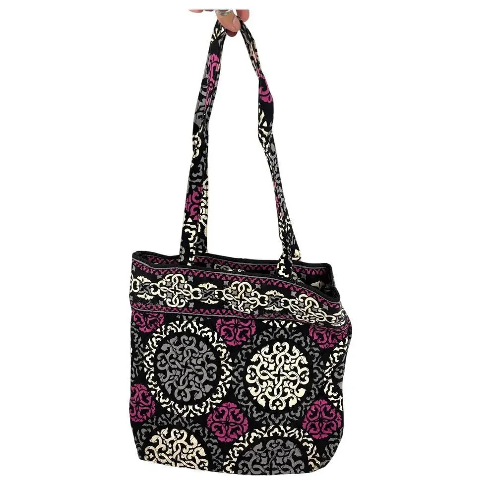 Vera Bradley Canterberry Magenta 2013‎ Tote Quilted Bag Black White READ